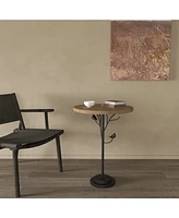 Modern Round Side Table for Small Spaces, Metal Leg, Natural