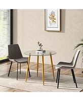 Gymax Leisure Coffee Table Round Glass Dining Table w/ Metal Legs Kitchen Living Room