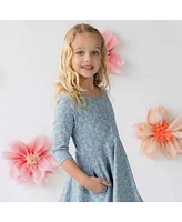 Mightly Toddler Girls Fair Trade Organic Cotton Print 3/4 Sleeve Twirl Dress