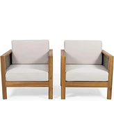 Acacia Wood Club Chair, Wicker Accents, Teak Finish