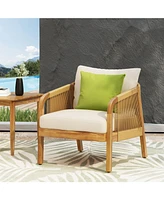 Acacia & Wicker Outdoor Club Chair, Soft Cushion, Brown & Beige