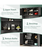 Black Farmhouse Coffee/Wine Bar Cabinet with Storage