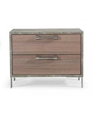 20" Brown Oak and Grey Two Drawer Nightstand