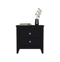Two Drawer Faux Wood Nightstand – Compact & Functional Bedroom Organizer