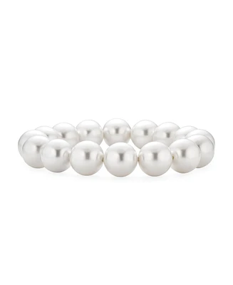 Bling Jewelry Simple Fashion Stackable Bead Simulated Pearl Stretch Bracelet Large 12MM