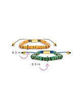 Bling Jewelry Set of Two Natural Orange Agate and Green Malachite Strand Bracelet Gold Plated Spacers