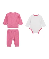 Guess Baby Girls 3-Piece Long Sleeve Bodysuit, Jacquard Zip-Up Sweatshirt, and Pants Set