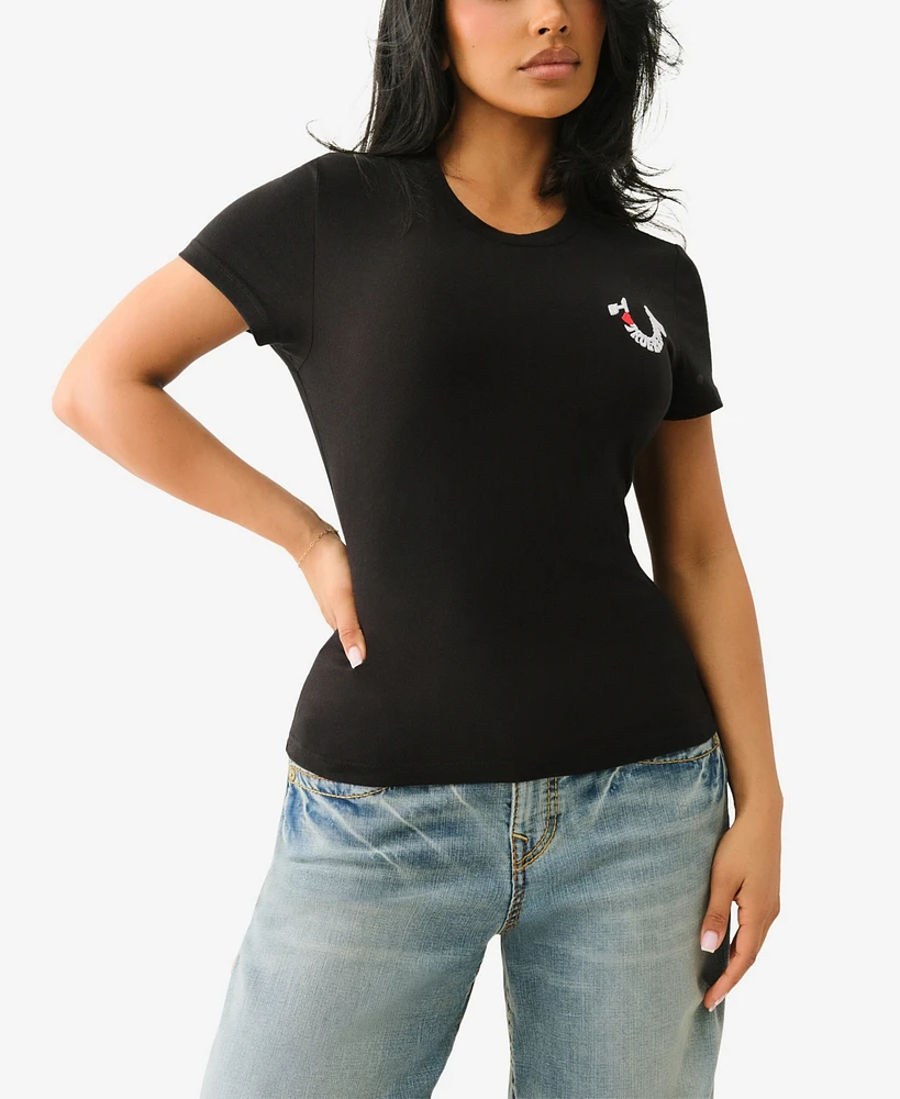 True Religion Women's Ss Embroidered Horseshoe Crew Neck T-Shirt