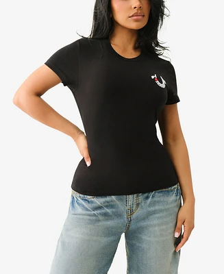 True Religion Women's Ss Embroidered Horseshoe Crew Neck T-Shirt