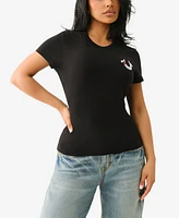 True Religion Women's Ss Embroidered Horseshoe Crew Neck T-Shirt