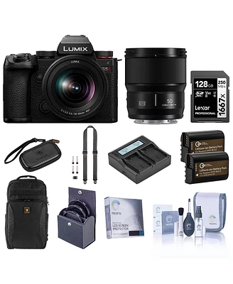 Panasonic Lumix S5II Mirrorless Camera, Black, with Lumix S 20-60mm f/3.5-5.6 and 50mm f/1.8 Lens, Bundle with 128GB Memory Card, Backpack, 2x Extra B