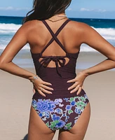 Cupshe Women's Scalloped V Neck Dual Strappy Adjustable Tankini Sets