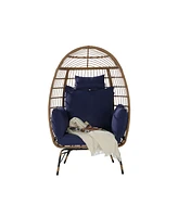 Oversized Wicker Egg Chair w/ Cushion & Pillow