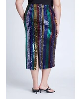 Eloquii Plus Rainbow Striped Sequin Midi Skirt