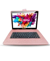 Linsay 10.1" Octa Core Tablet 128GB Android 14 Premium Business Bundle with Rose Deluxe Keyboard Case Briefcase and Pen stylus