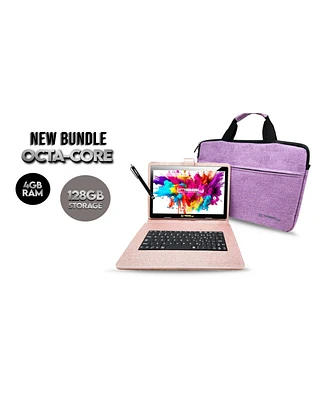 Linsay 10.1" Octa Core Tablet 128GB Android 14 Premium Business Bundle with Rose Deluxe Keyboard Case Briefcase and Pen stylus