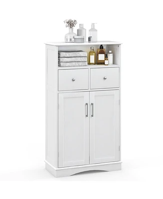 2 Doors Freeestanding Bathroom Floor Cabinet with 2 Drawers and Adjustable Shelves
