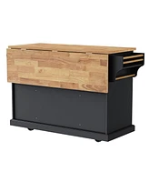 54" Kitchen Island Cart, Drop Leaf, Storage