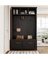 4-in-1 Hall Tree: Hooks, Storage Bench, 76.6"H