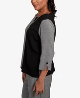 Alfred Dunner Petite Santa Barbara Center Sliced Crew Neck Top with Necklace