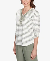 Alfred Dunner Petite Copper Canyon Textured Medallion Neckline Top