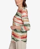 Alfred Dunner Petite Copper Canyon Watercolor Stripe Crew Neck Top