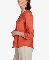 Alfred Dunner Petite Copper Canyon Metallic Embroidered Geometric Top