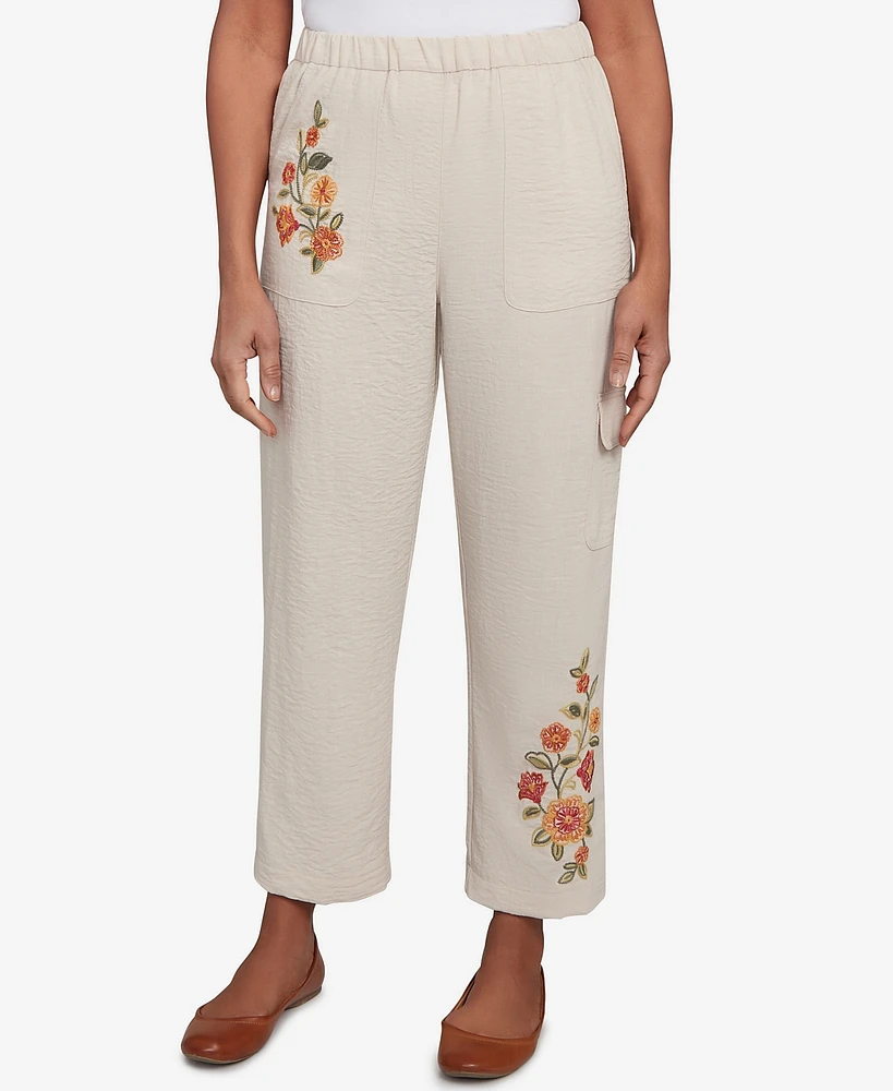 Alfred Dunner Petite Copper Canyon Floral Embroidered Ankle Pants