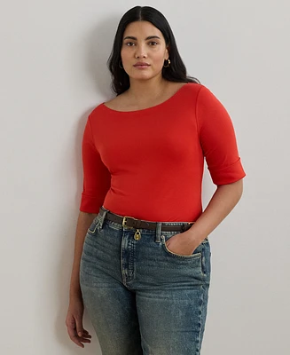 Lauren Ralph Plus Stretch Cotton Boatneck Top