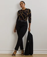 Lauren Ralph Plus Belting-Print Cotton-Blend Sweater