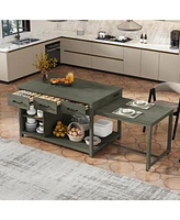 Extendable Kitchen Island Cart w/ Power Outlets