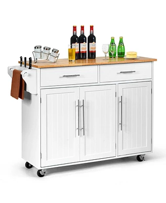 Kitchen Island Cart with Knife Block and Lockable Castors