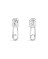 Coach Rhodium Signature Safety Pin Stud Earrings
