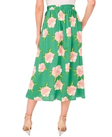 CeCe Women's Floral Pull-on Midi Circle Skirt