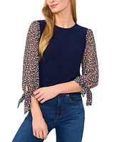 CeCe Women's Mixed-Media Tie-Cuff 3/4-Sleeve Top