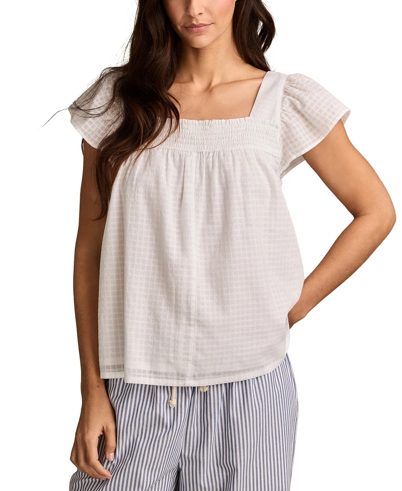 Lucky Brand Women's Cotton Smocked Square-Neck Peasant Top