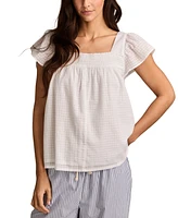 Lucky Brand Women's Cotton Smocked Square-Neck Peasant Top