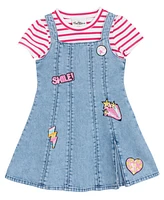 Sparkle & Shine Toddler and Little Girls 2-Piece Stripe T-Shirt Denim Jumper Dress Set