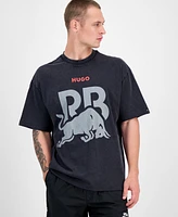 Hugo Boss Men's Washed Fanwear Oversized Short Sleeve Crewneck Bull Graphic T-Shirt