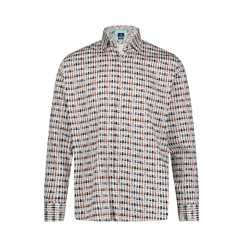 Luchiano Visconti Men's Multicolor Guitar Print shirt
