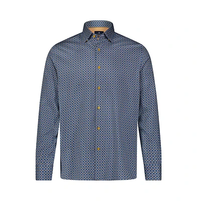 Luchiano Visconti Men's Multi Blue and Diamond Print shirt