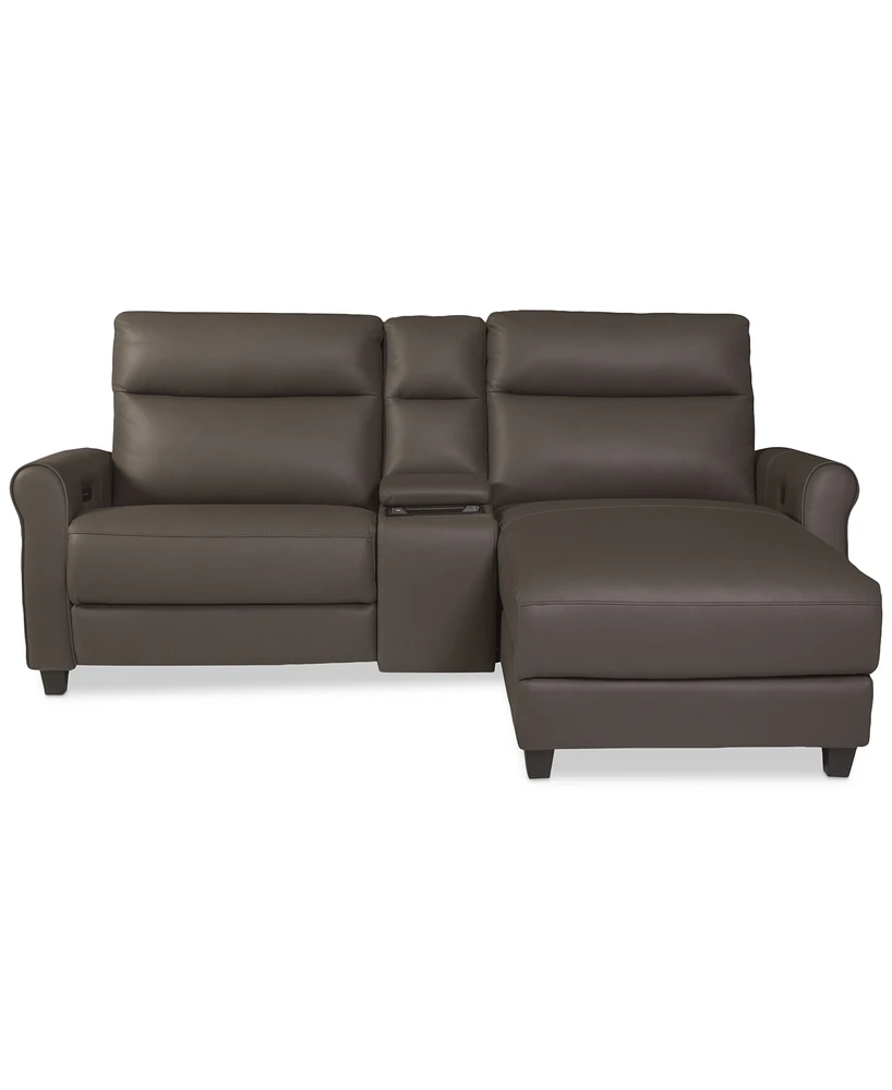 Thandler 3-Pc. Leather Chaise Sectional with 1 Storage Console, Exclusively at Macy's