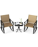 3 Piece Patio Rocking Set with Smooth Rocking Motion Outdoor Rocker Chair Bistro Set