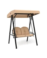 2-Person Outdoor Porch Swing with A-Shaped Metal Stand and Adjustable Canopy