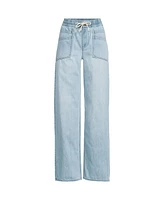 Lands' End Women's Lightweight Denim High Rise Relaxed Straight Pull On Pocket Jeans