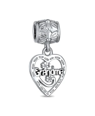 Bling Jewelry Antique Bff Heart Grandma Dangle Charm Bead for Sterling Silver Bracelet