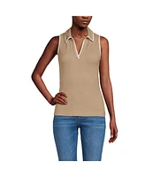 Lands' End Women's Drapey Rib Sleeveless Johnny Collar Polo Shirt
