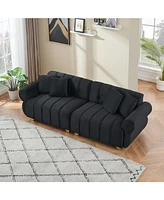 89-inch spring-wrapped cushions, 3 flannelette sofas, stylish metal feet and 4 throw pillows make for a modern living room bedroom