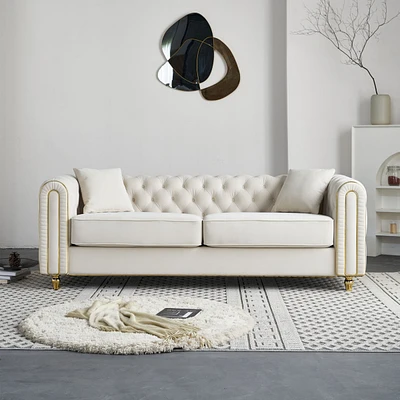 86'' W Luxury Modern Tufted Sofa with 2pcs of toss pillows for Living Room, Bedroom,Beige Color