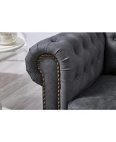 Classic Chesterfield Sofa Chair for Living Room Grey Faux Leather